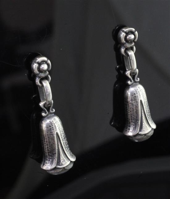 A pair of modern Georg Jensen sterling silver 2007 Heritage Collection bluebell design drop earrings, 1.25in.